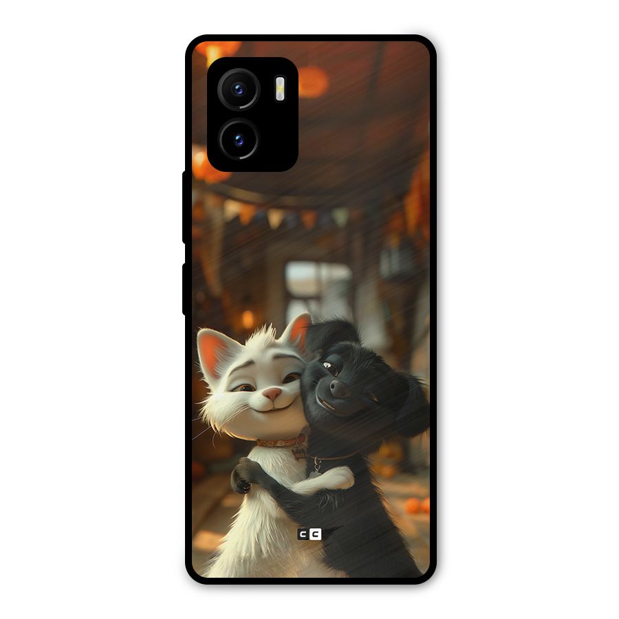Cute Cat Dog Metal Back Case for Vivo Y15s