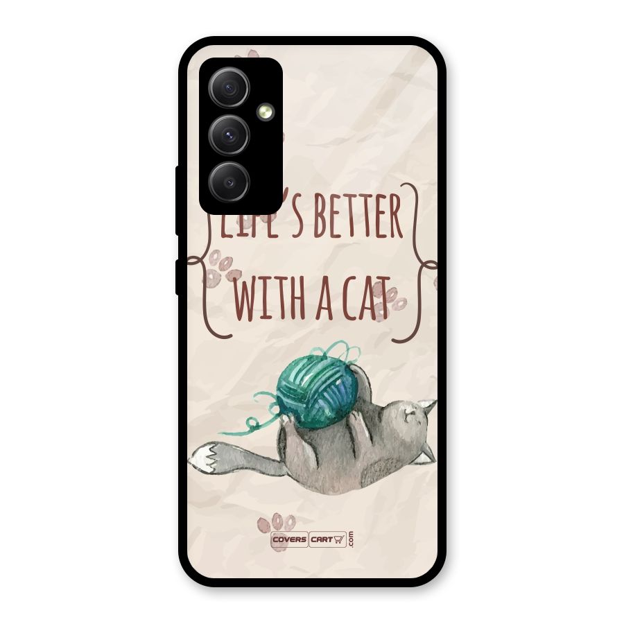 Cute Cat Glass Back Case for Galaxy A34