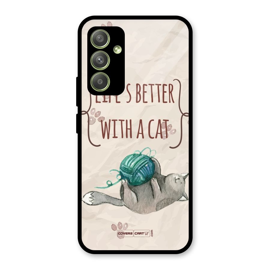Cute Cat Glass Back Case for Galaxy A54