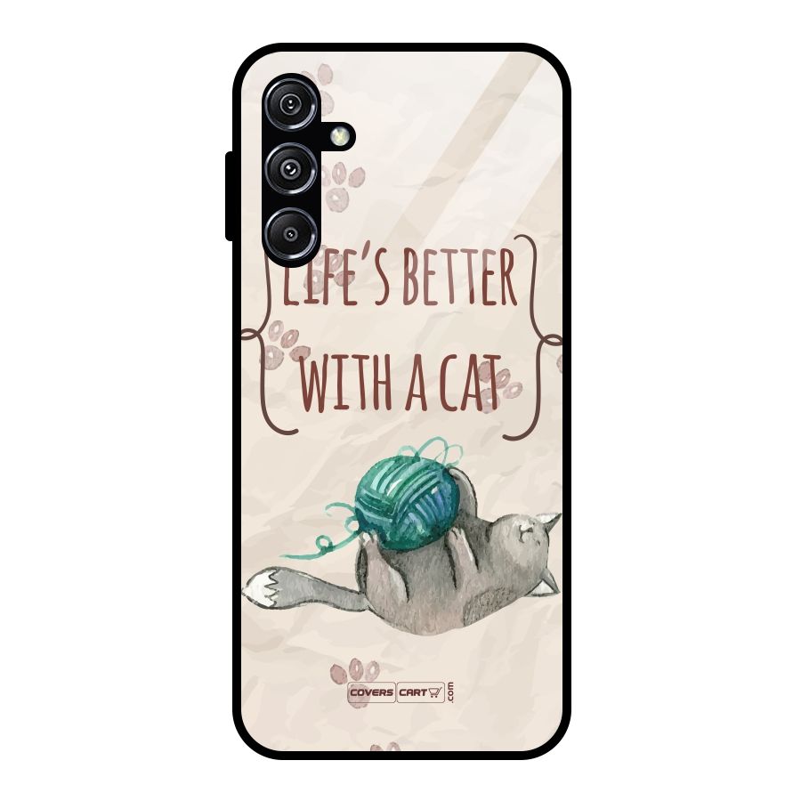Cute Cat Glass Back Case for Galaxy M34 5G