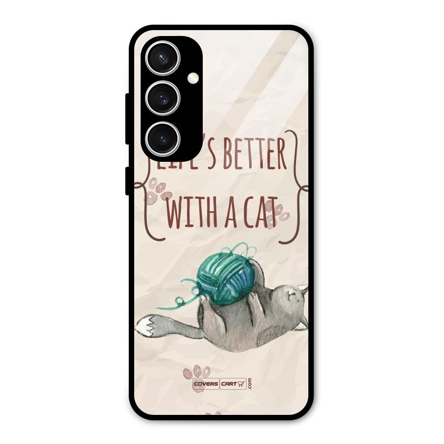 Cute Cat Glass Back Case for Galaxy S23 FE