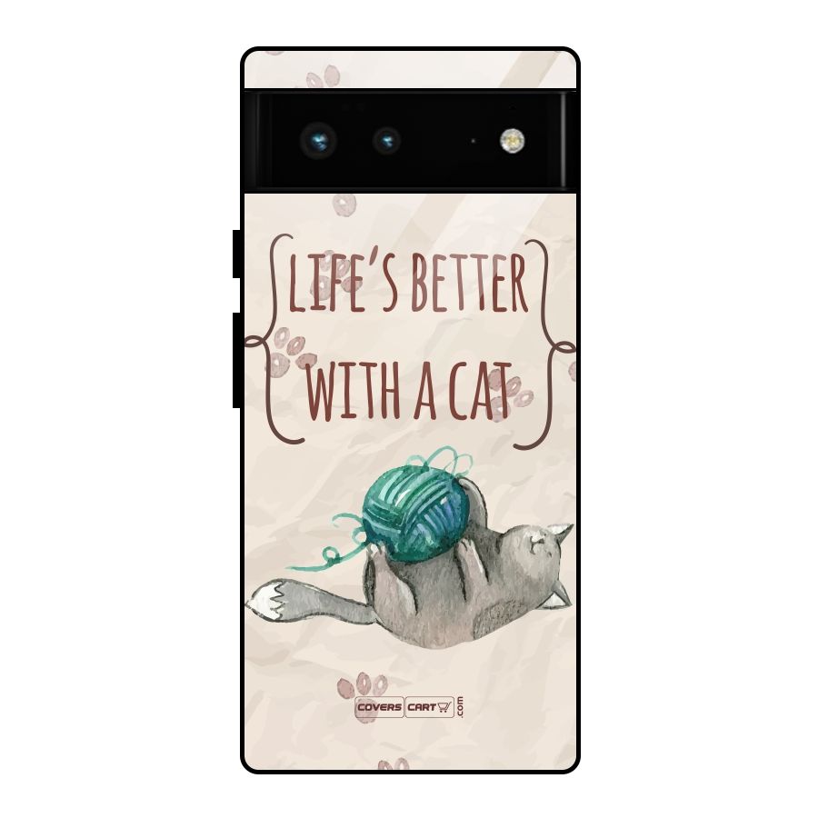Cute Cat Glass Back Case for Google Pixel 6