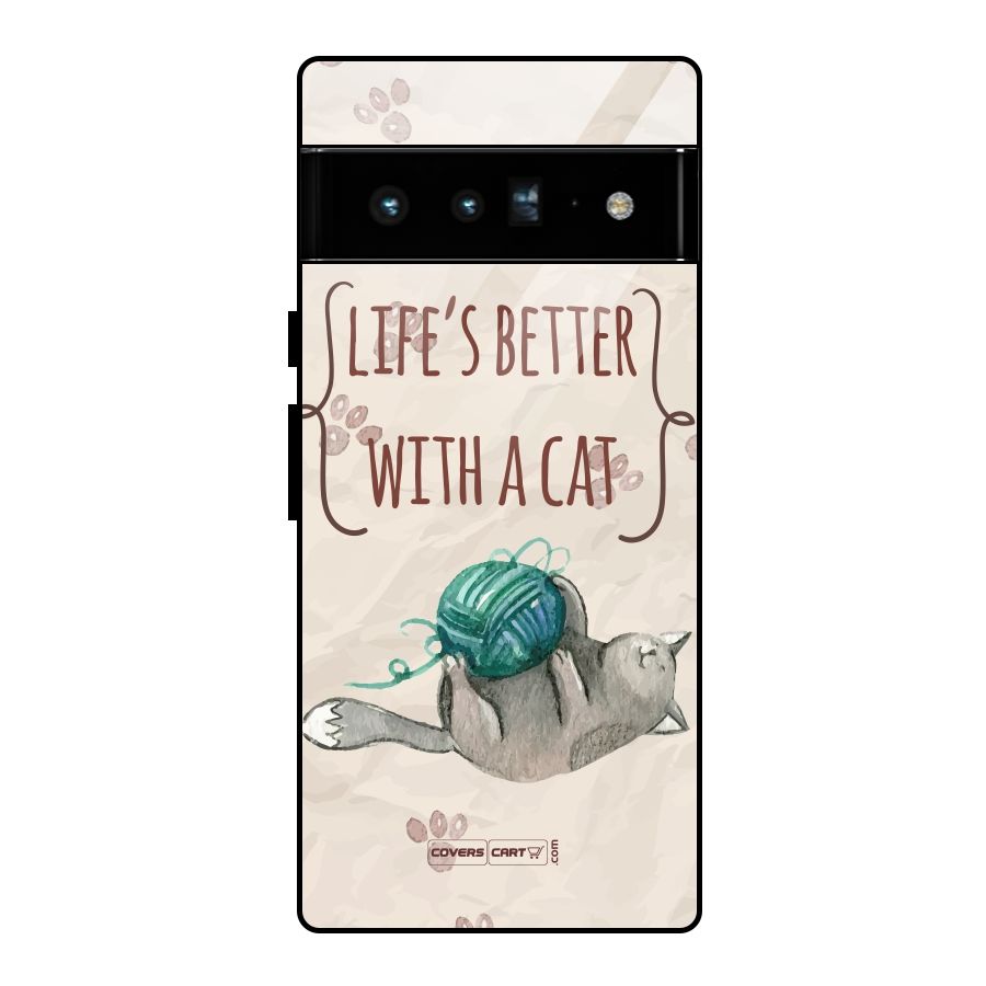 Cute Cat Glass Back Case for Google Pixel 6 Pro