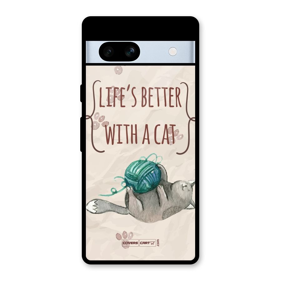 Cute Cat Glass Back Case for Google Pixel 7a