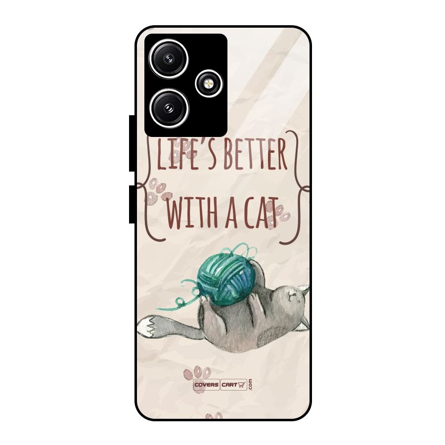 Cute Cat Glass Back Case for Poco M6 Pro