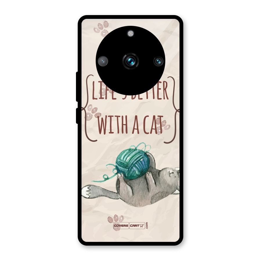 Cute Cat Glass Back Case for Realme 11 Pro