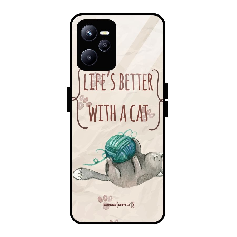 Cute Cat Glass Back Case for Realme C35