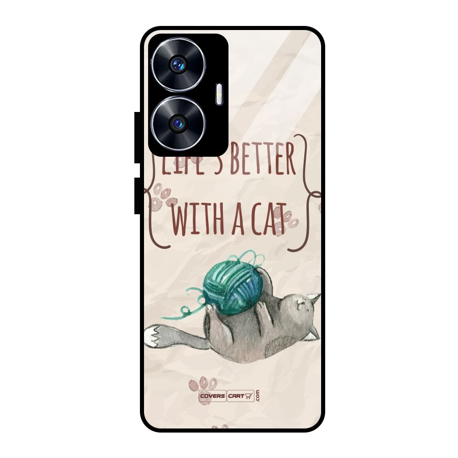 Cute Cat Glass Back Case for Realme Narzo N55