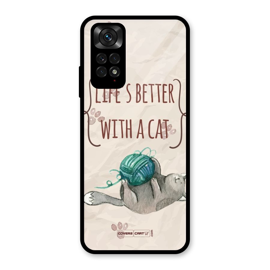 Cute Cat Glass Back Case for Redmi Note 11S