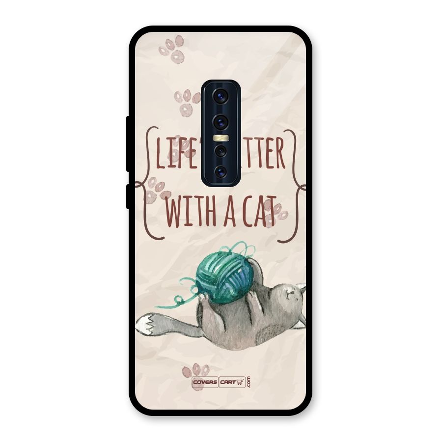 Cute Cat Glass Back Case for Vivo V17 Pro