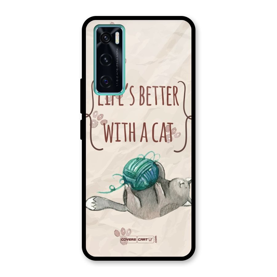 Cute Cat Glass Back Case for Vivo V20 SE
