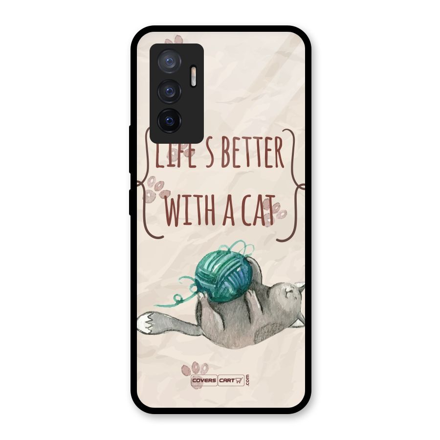 Cute Cat Glass Back Case for Vivo V23e