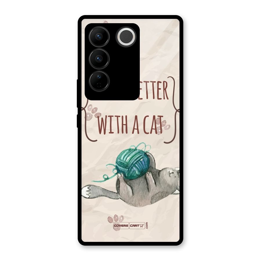 Cute Cat Glass Back Case for Vivo V27