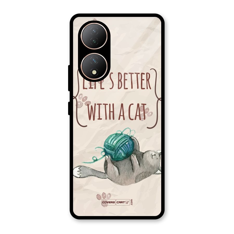 Cute Cat Glass Back Case for Vivo Y100A