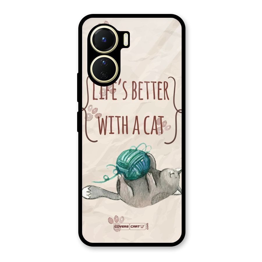 Cute Cat Glass Back Case for Vivo Y16