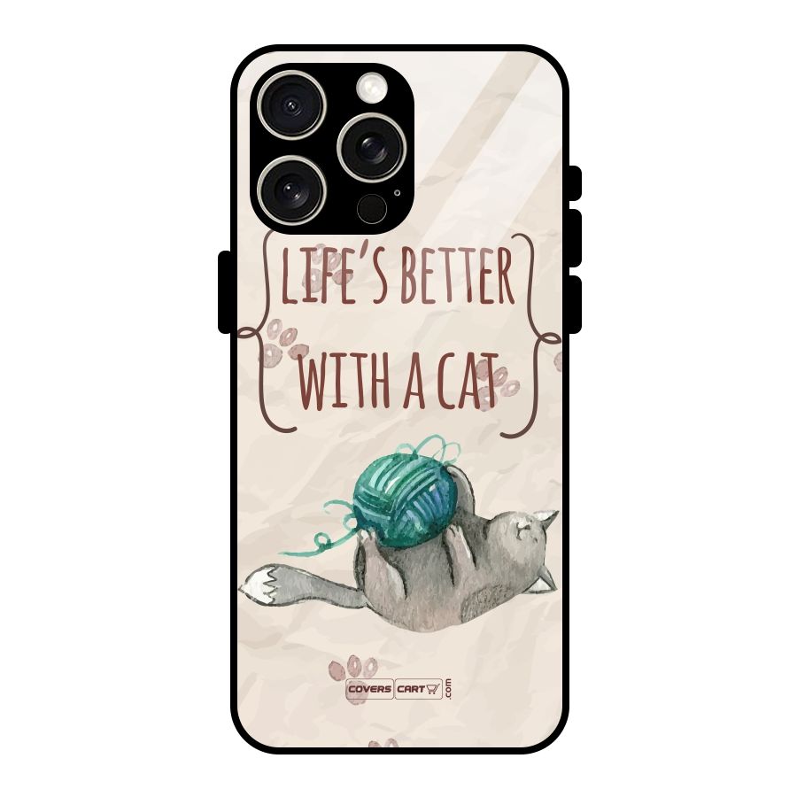 Cute Cat Glass Back Case for iPhone 15 Pro Max