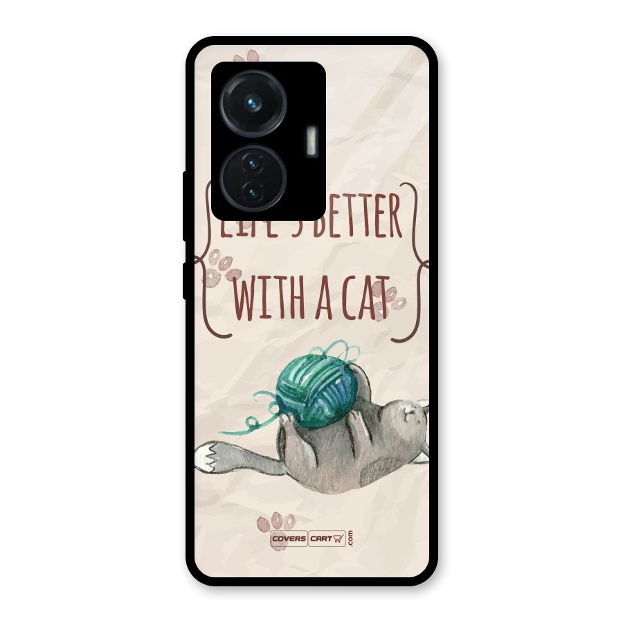Cute Cat Glass Back Case for iQOO Z6 44W