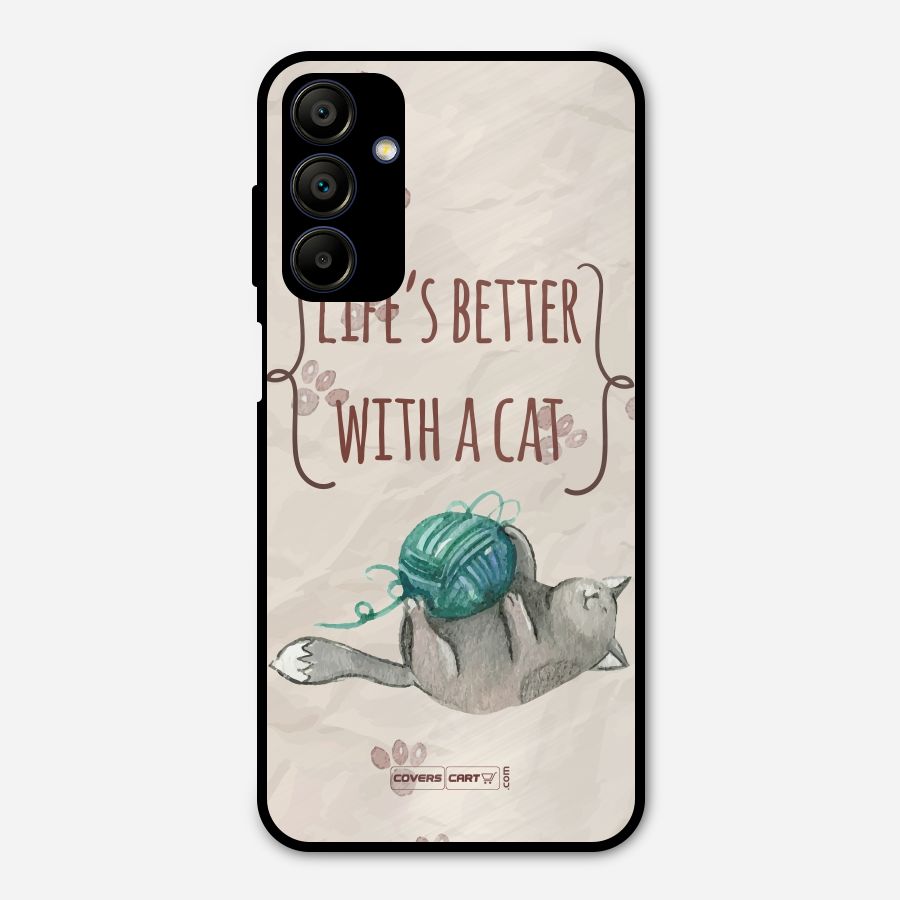 Cute Cat Metal Back Case for Galaxy A15 5G