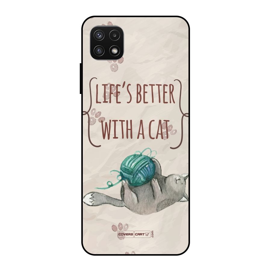 Cute Cat Metal Back Case for Galaxy A22 5G