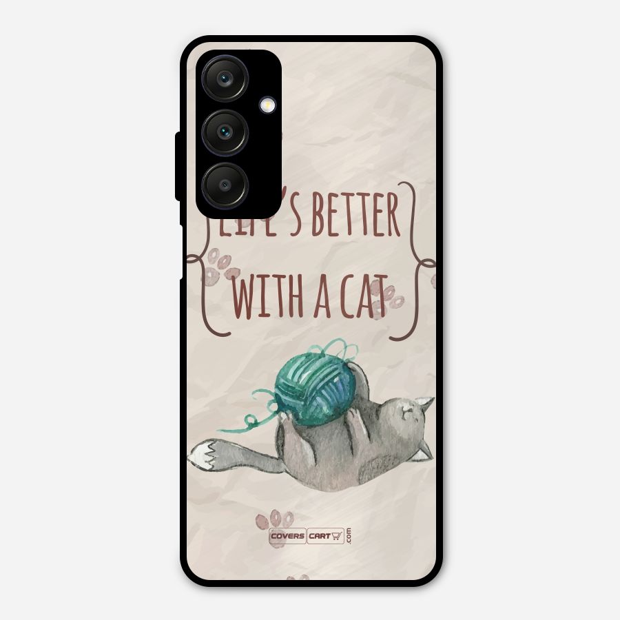 Cute Cat Metal Back Case for Galaxy A25 5G