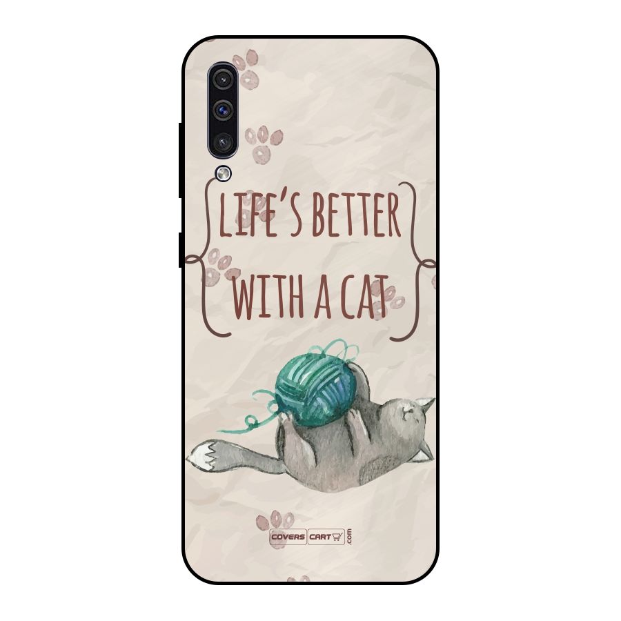 Cute Cat Metal Back Case for Galaxy A30s