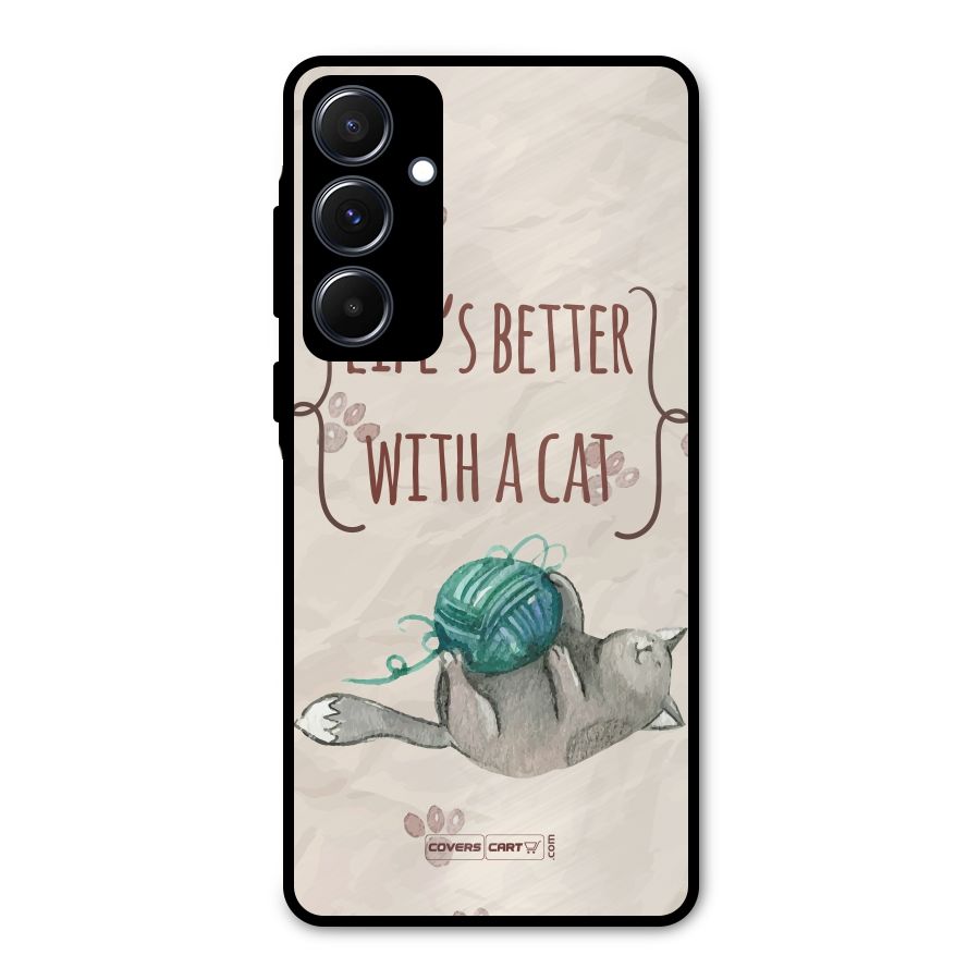 Cute Cat Metal Back Case for Galaxy A55