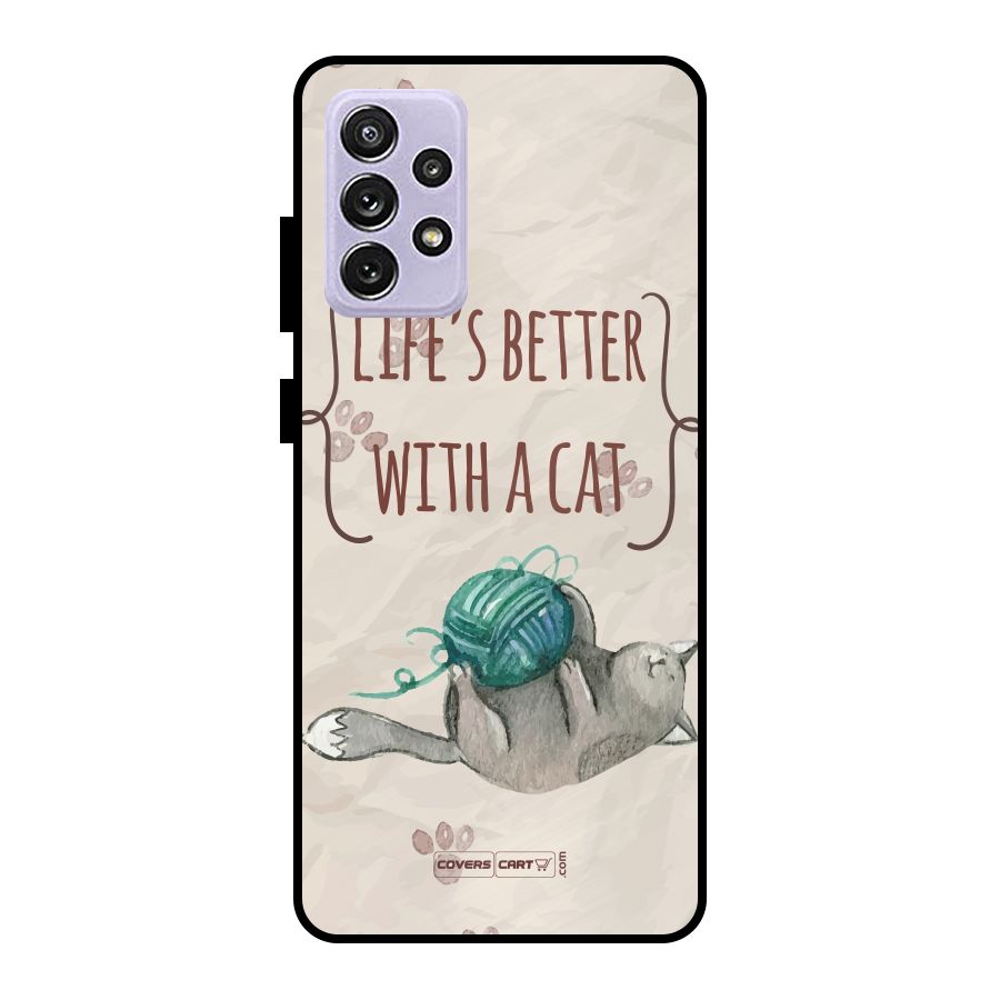 Cute Cat Metal Back Case for Galaxy A72
