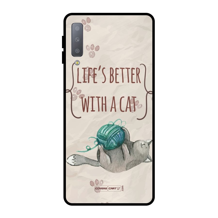 Cute Cat Metal Back Case for Galaxy A7 (2018)
