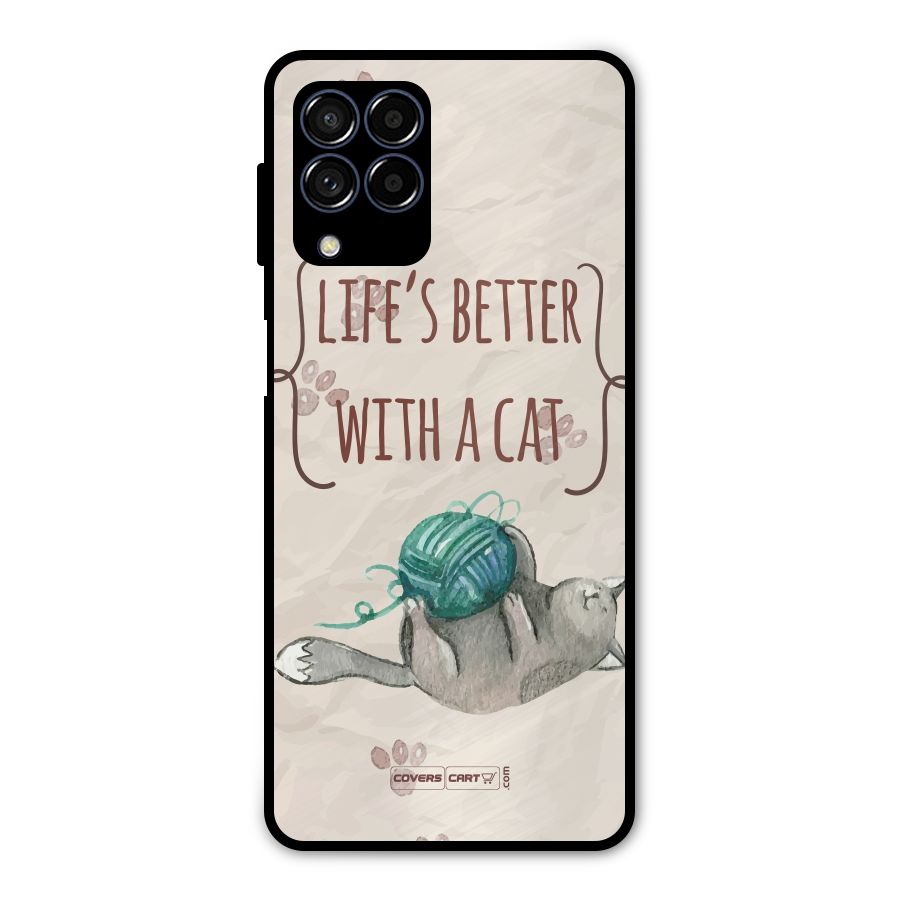 Cute Cat Metal Back Case for Galaxy M53 5G
