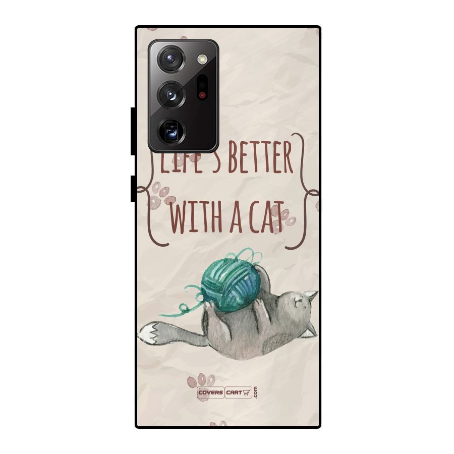 Cute Cat Metal Back Case for Galaxy Note 20 Ultra 5G