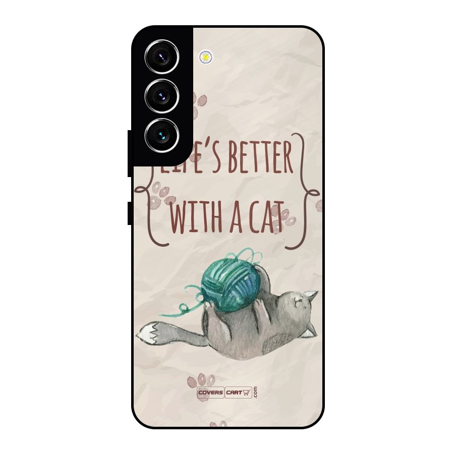 Cute Cat Metal Back Case for Galaxy S22 5G