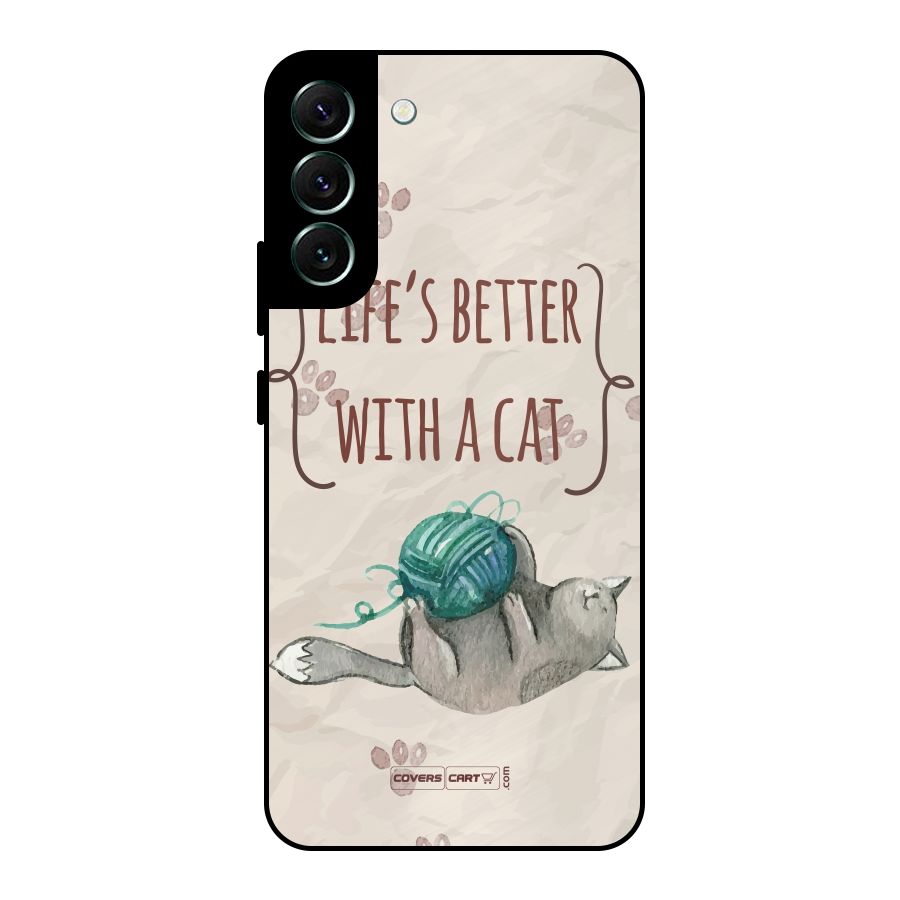 Cute Cat Metal Back Case for Galaxy S22 Plus 5G