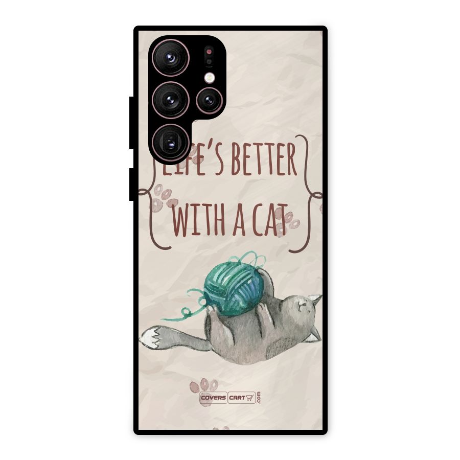 Cute Cat Metal Back Case for Galaxy S22 Ultra 5G