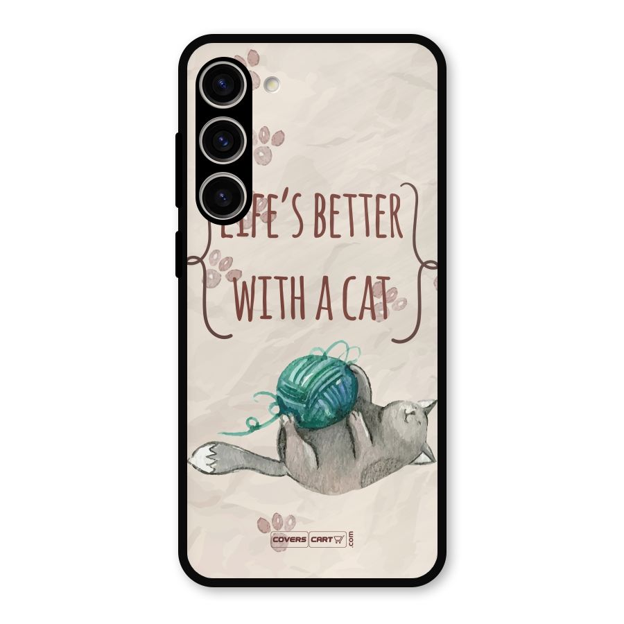 Cute Cat Metal Back Case for Galaxy S23 Plus