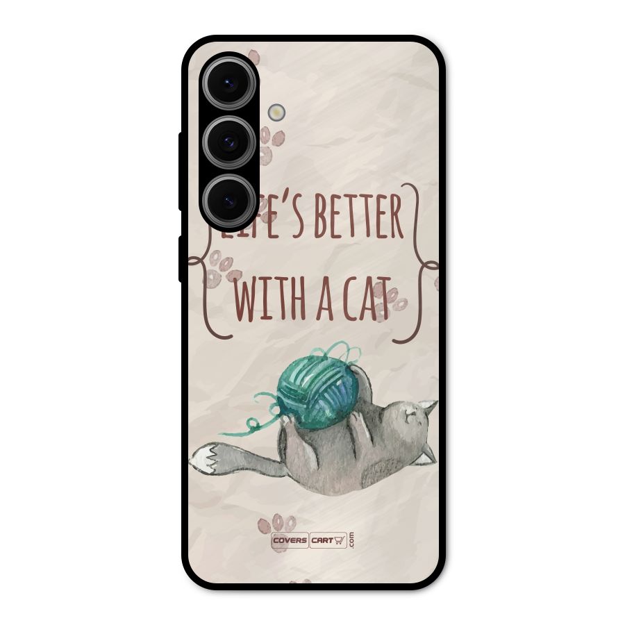 Cute Cat Metal Back Case for Galaxy S24 FE