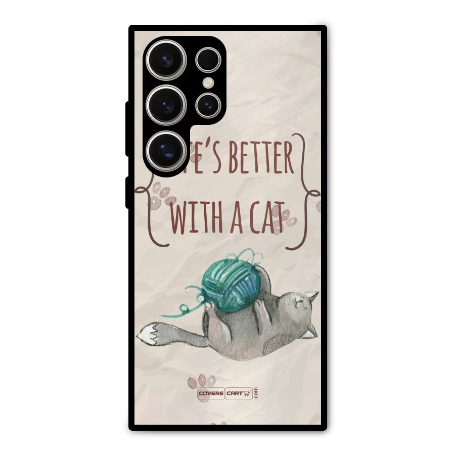 Cute Cat Metal Back Case for Galaxy S24 Ultra