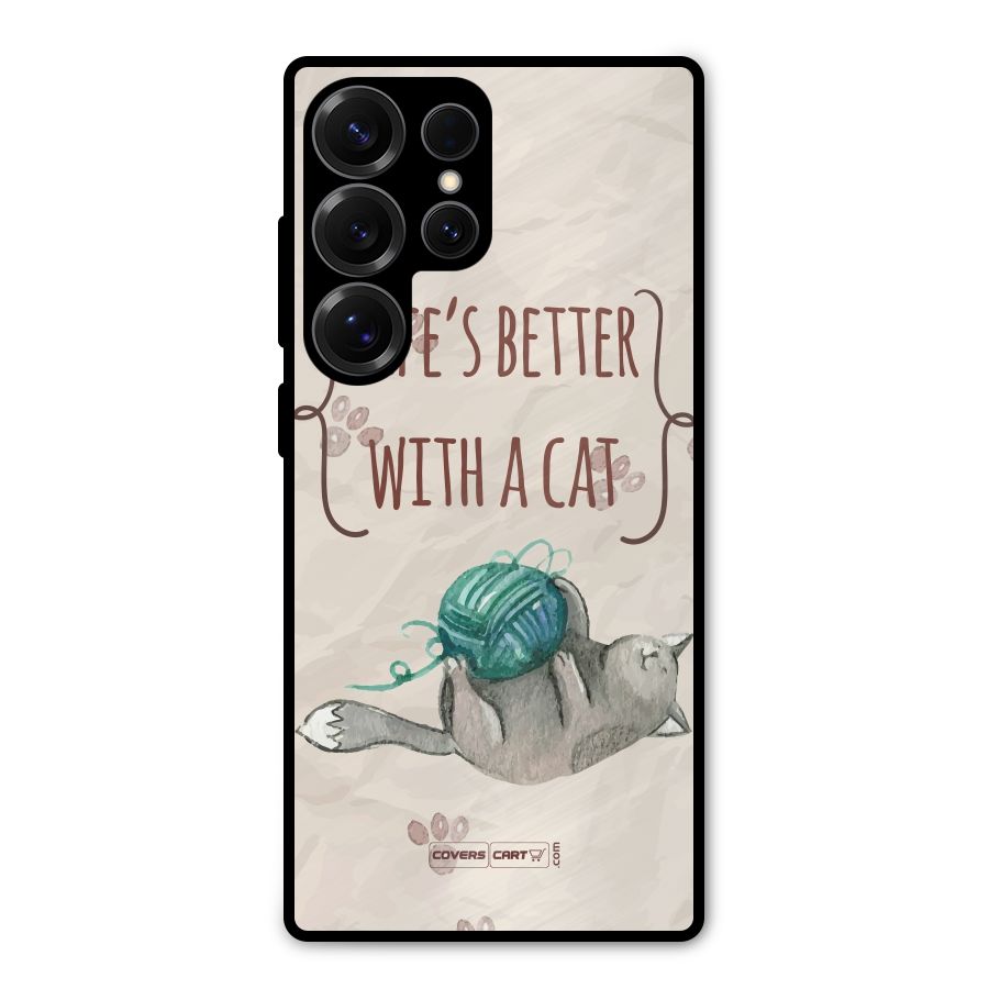 Cute Cat Metal Back Case for Galaxy S25 Ultra