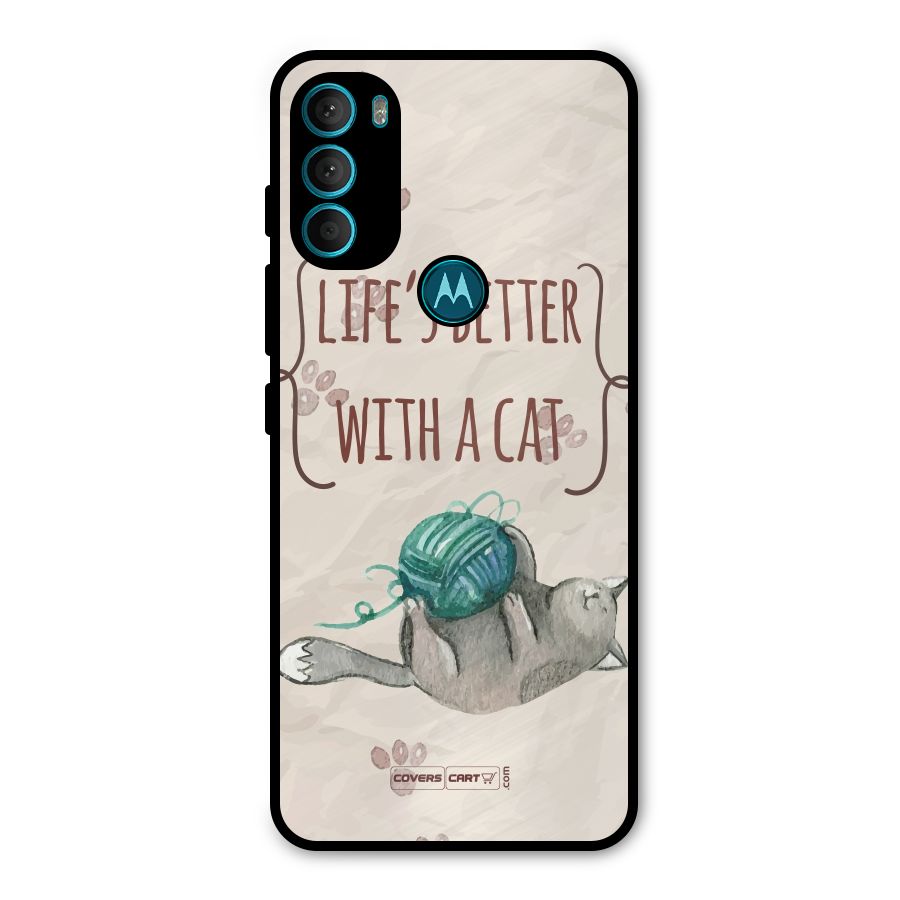 Cute Cat Metal Back Case for Moto G71 5G