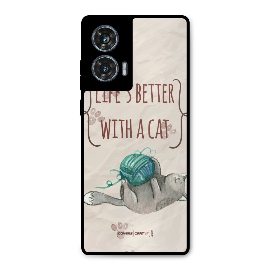 Cute Cat Metal Back Case for Motorola Edge 50 Fusion
