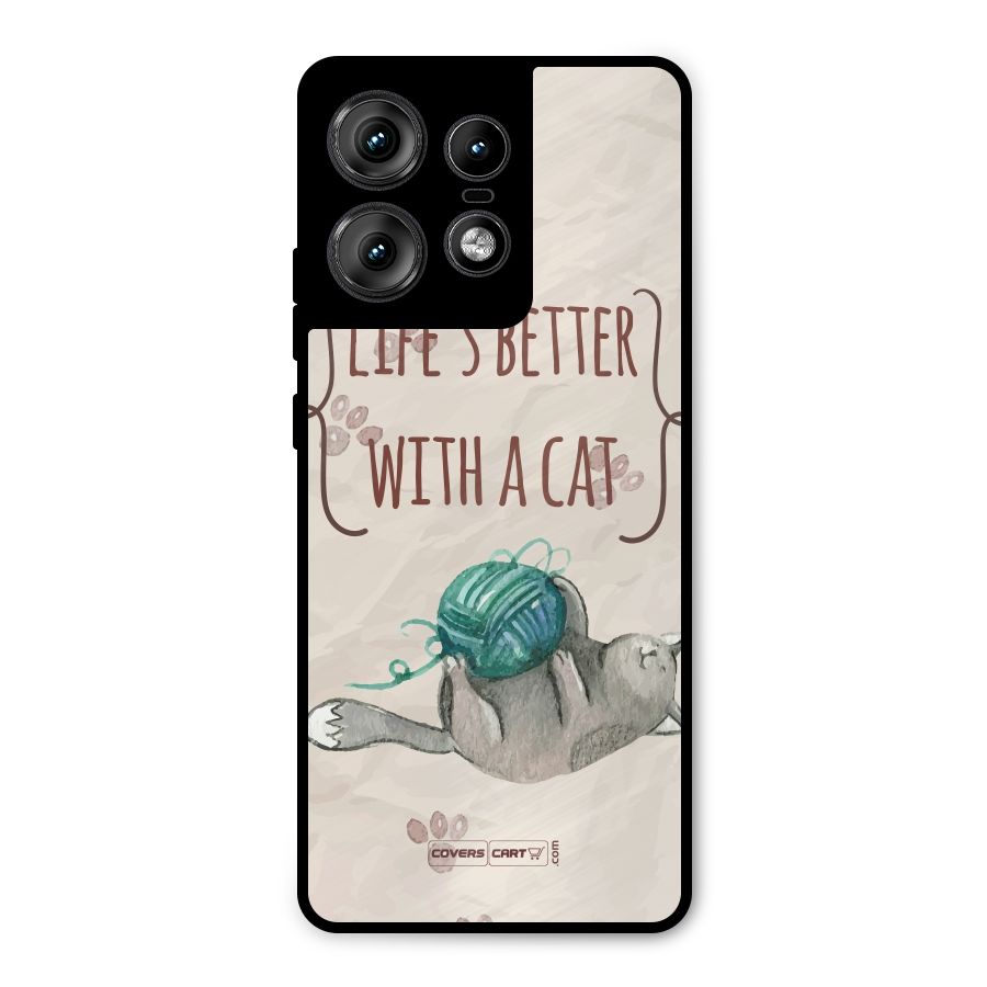 Cute Cat Metal Back Case for Motorola Edge 50 Pro