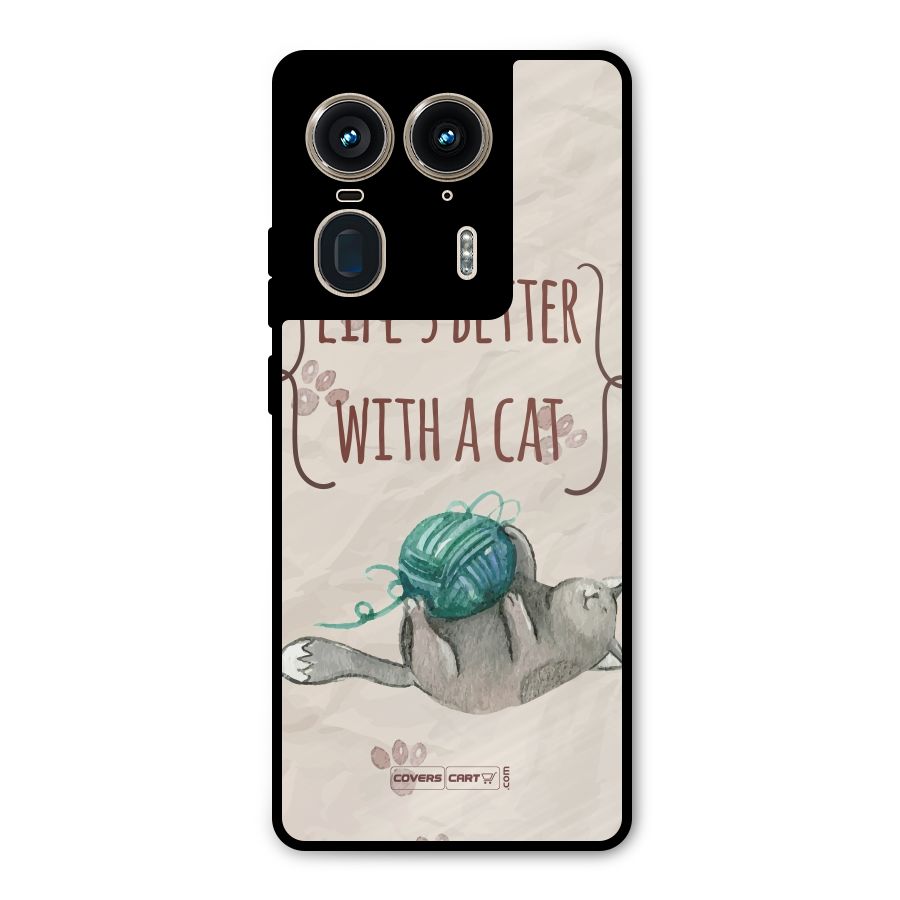 Cute Cat Metal Back Case for Motorola Edge 50 Ultra