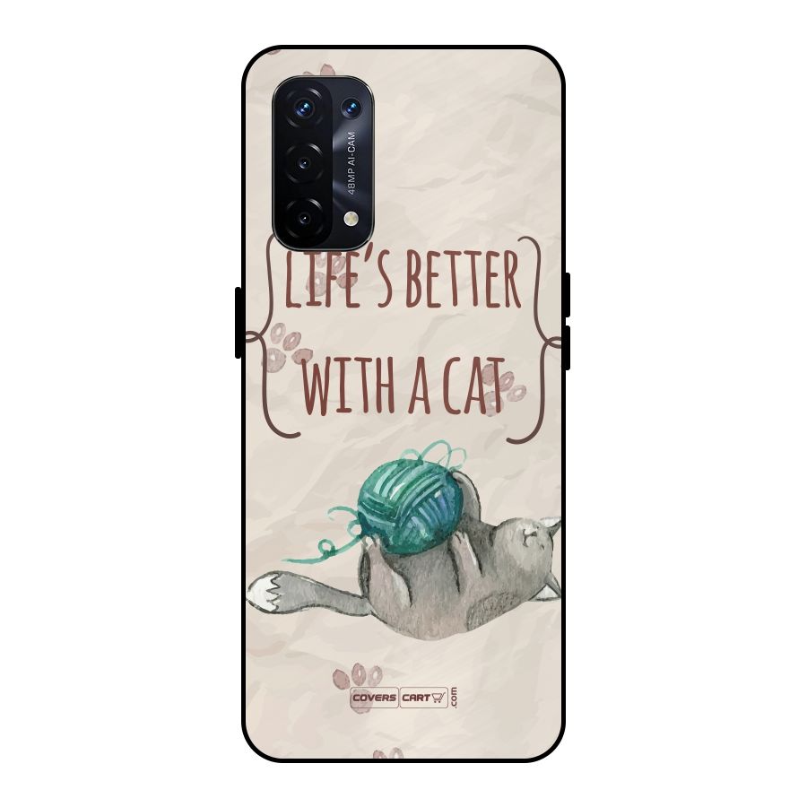 Cute Cat Metal Back Case for Oppo A74 5G