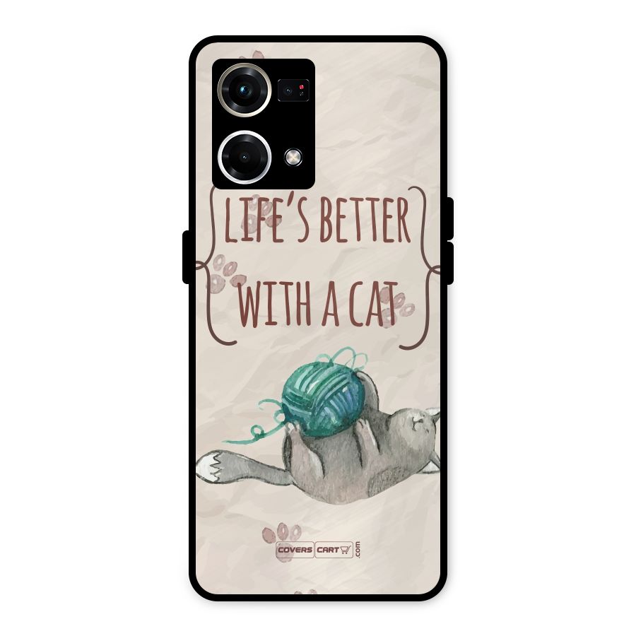 Cute Cat Metal Back Case for Oppo F21s Pro 4G