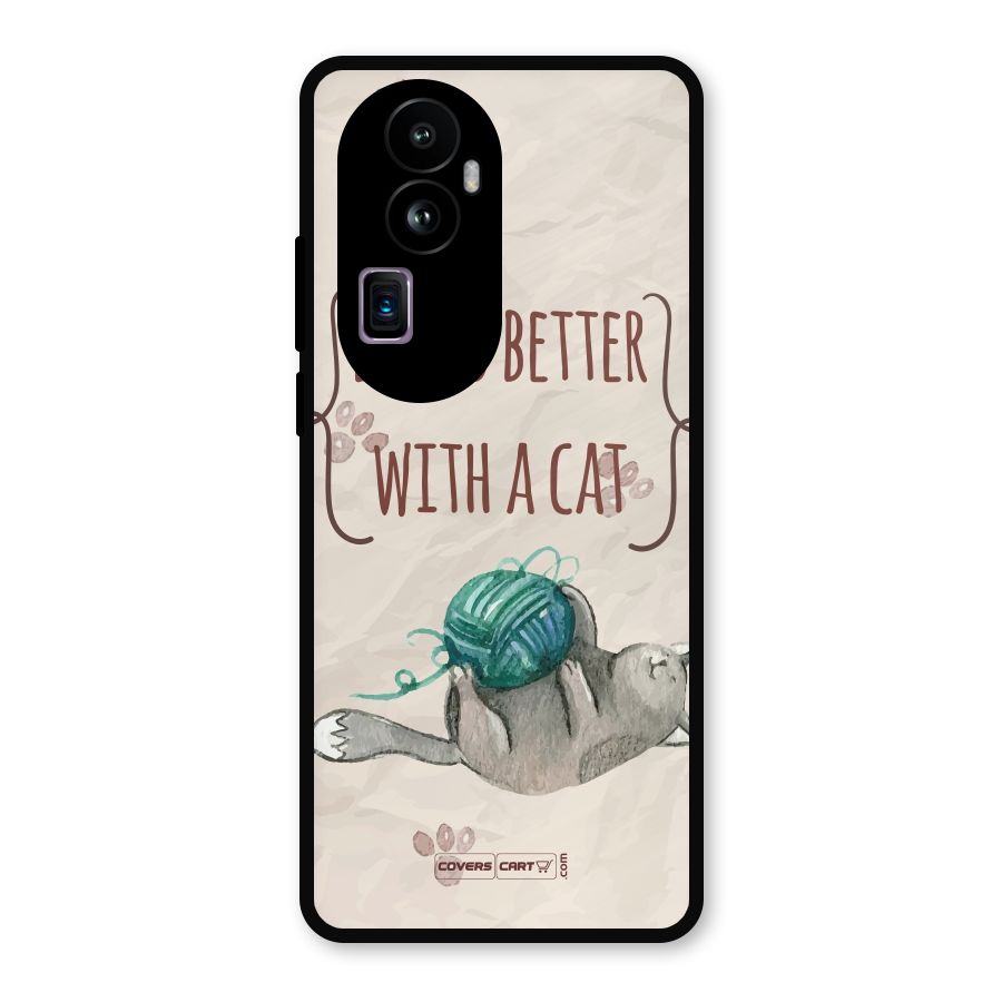 Cute Cat Metal Back Case for Oppo Reno10 Pro Plus