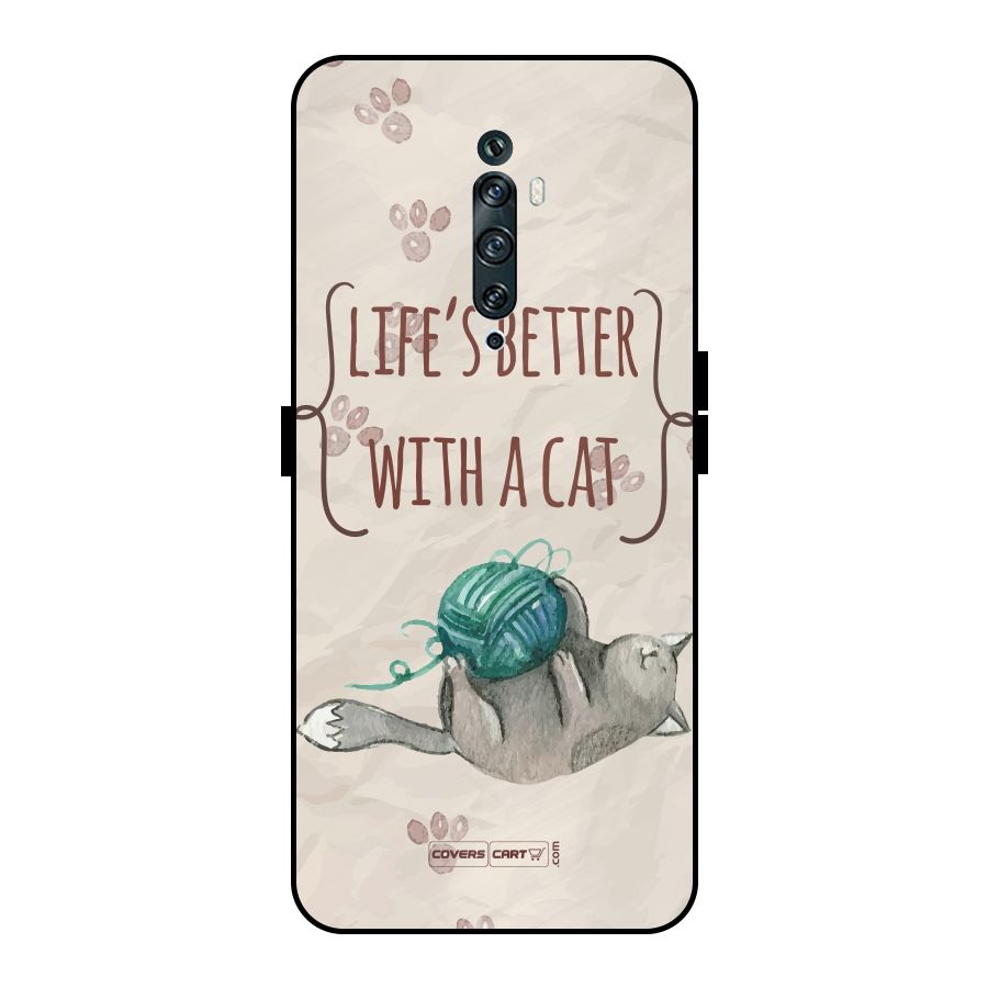 Cute Cat Metal Back Case for Oppo Reno2 F