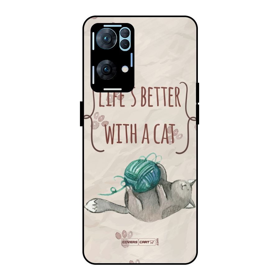 Cute Cat Metal Back Case for Oppo Reno7 Pro 5G