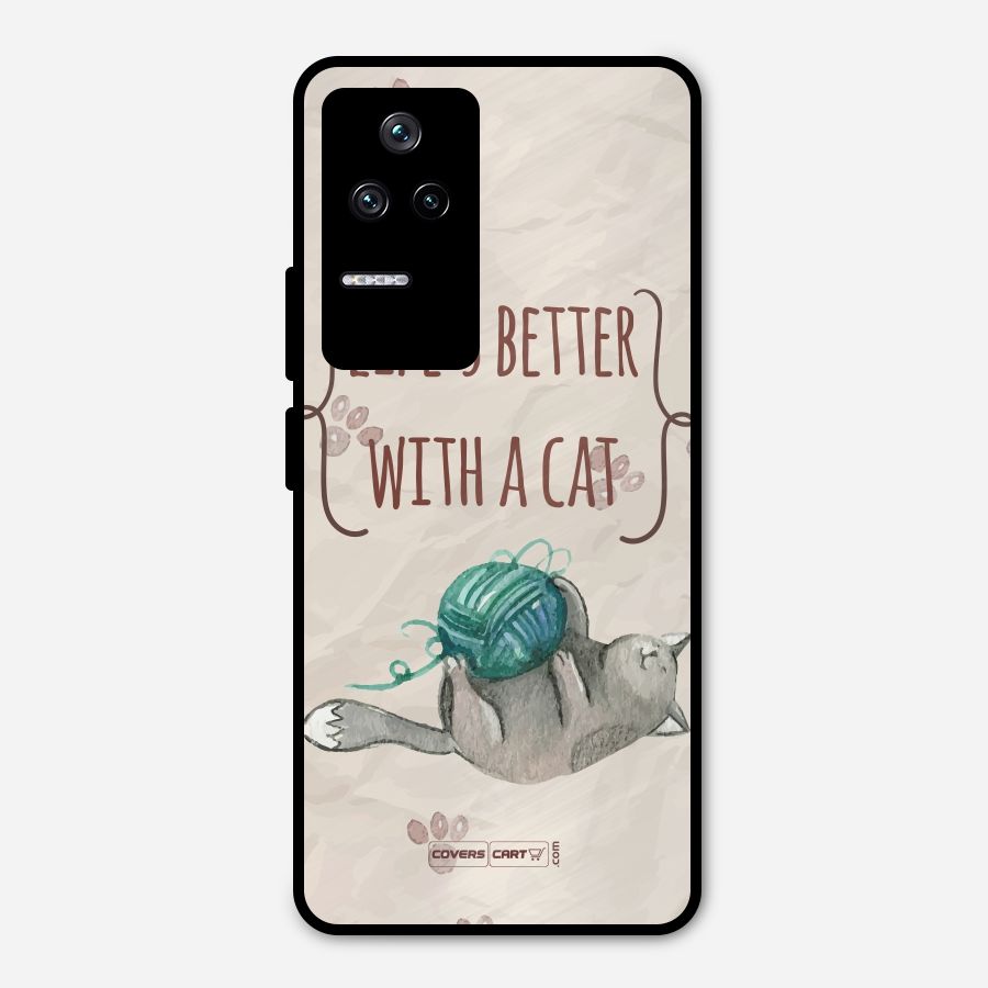 Cute Cat Metal Back Case for Poco F4 5G