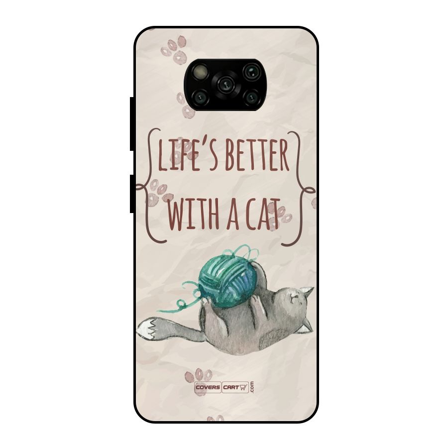 Cute Cat Metal Back Case for Poco X3