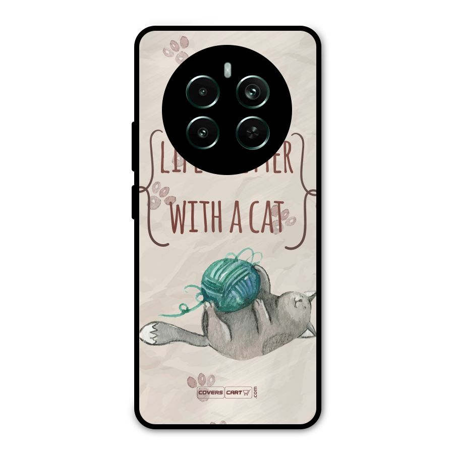 Cute Cat Metal Back Case for Realme 12 Pro Plus
