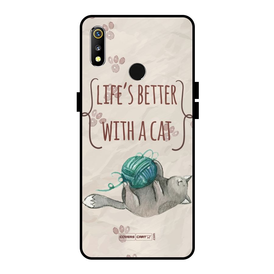 Cute Cat Metal Back Case for Realme 3i